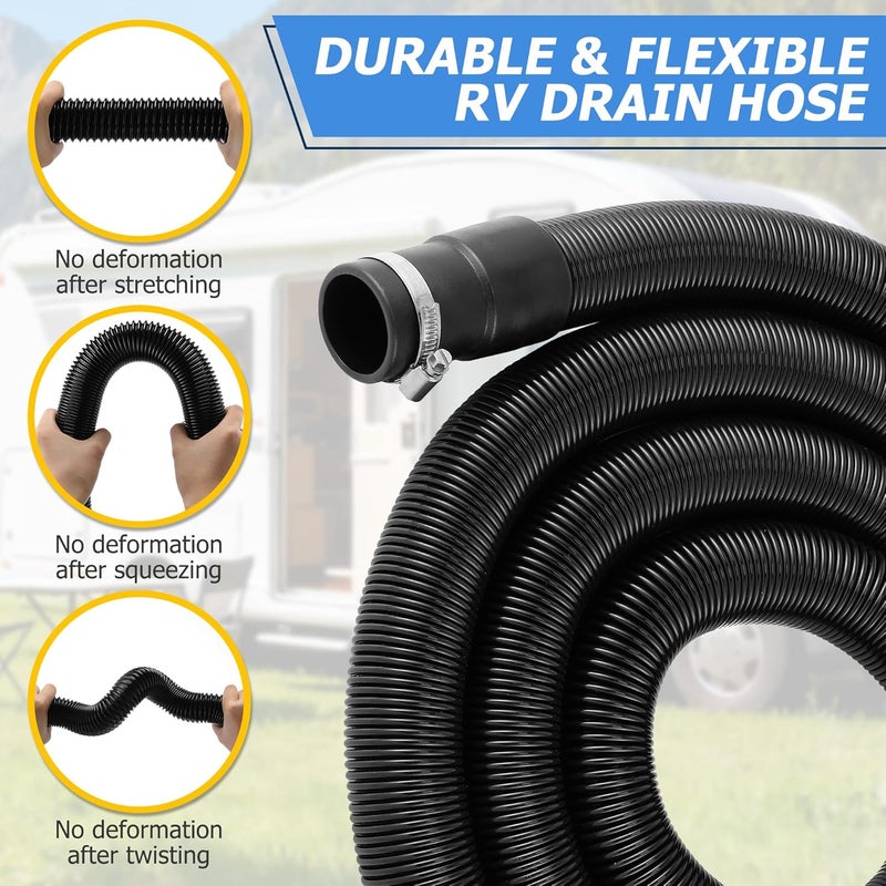 Feekoon 97521 RV Macerator Hose Kit Compatible with Thetford Sani-Con Turbo 400S/500S/600S/700, 21FT, 1-1/2inch RV Camper Sewage Waste Water Drain Hose, with 4 Clamps and 2 Connect Fittings, Black - Image 4